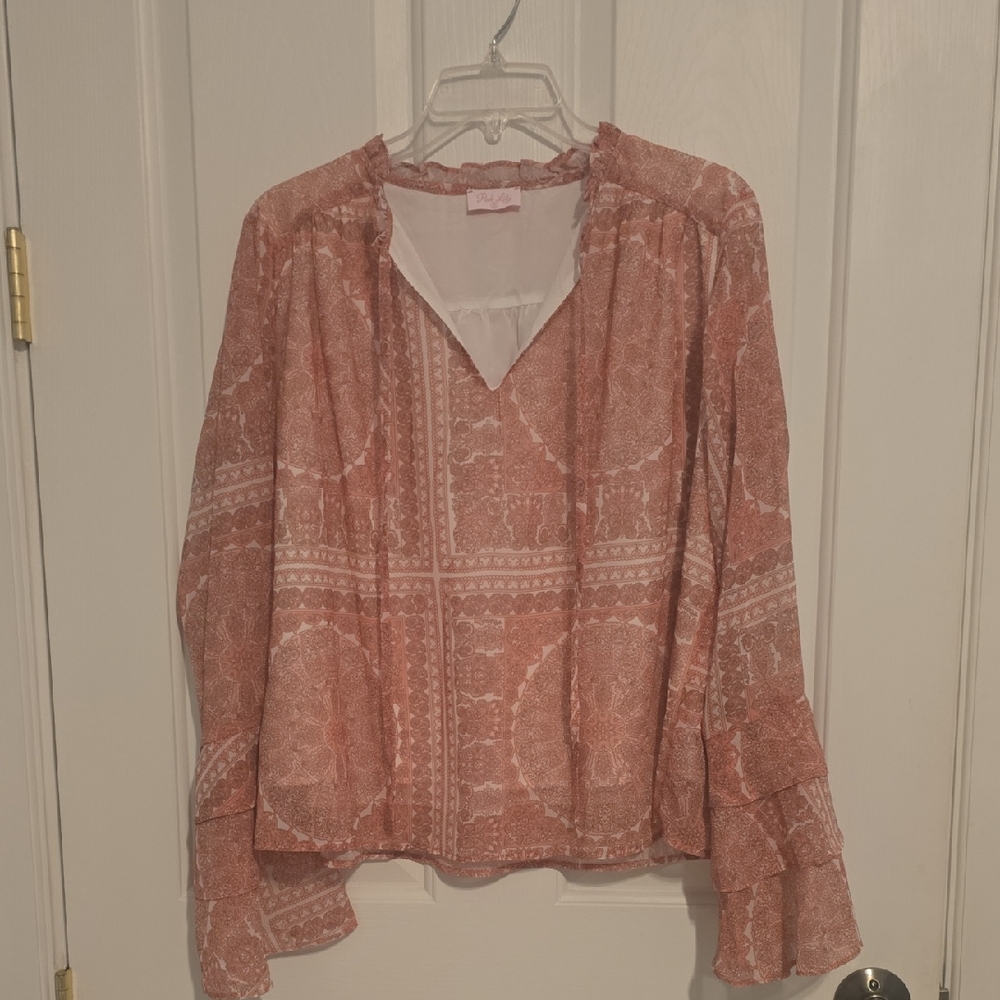 Pink Lily Coral Patterned Blouse